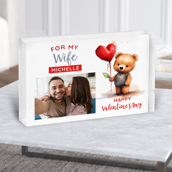 Bear Valentine's Day Gift For Wife Photo Personalised Acrylic Block