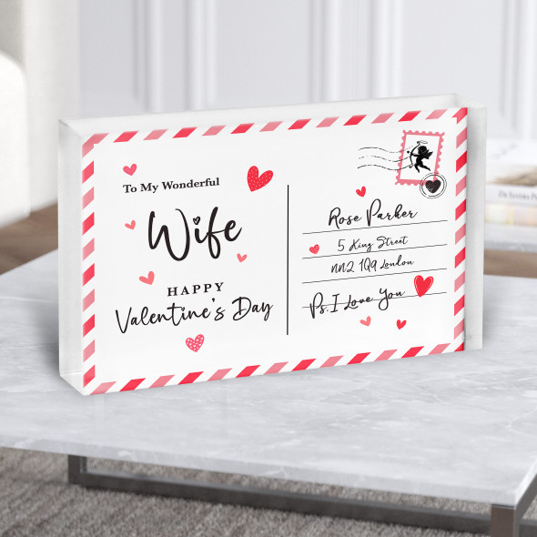 Valentine's Gift For Wife Love Postcard Personalised Acrylic Block