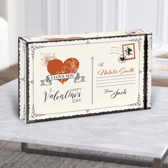 Love Postcard Valentine's Gift Personalised Acrylic Block