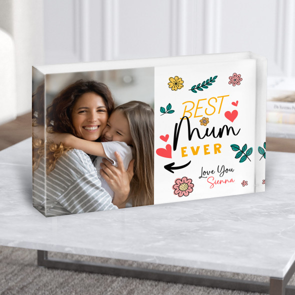 Photo Best Mummy Gift Doodle Flowers Personalised Acrylic Block