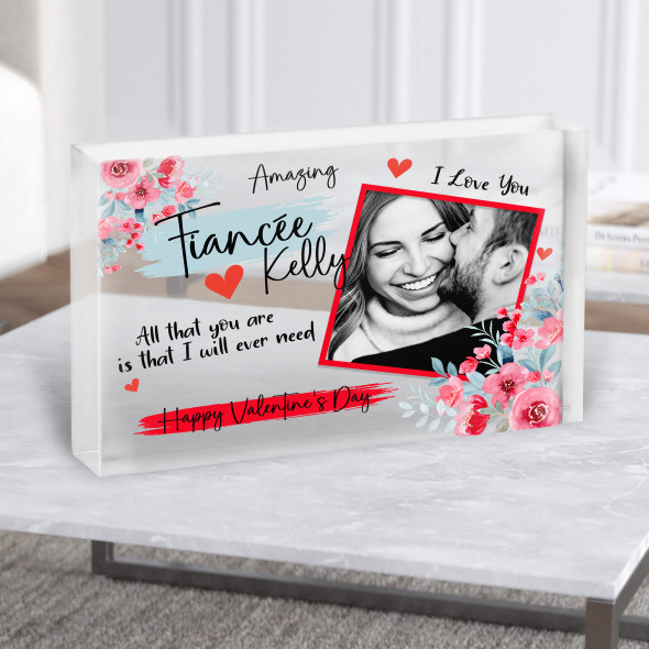 Amazing Fiancée Red Floral Photo Valentine's Day Gift Custom Clear Acrylic Block