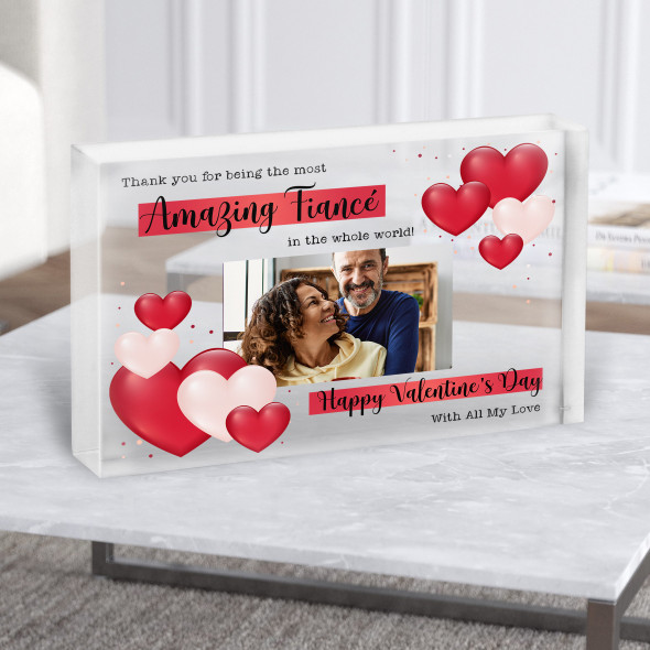Amazing Fiancé Valentine's Day Gift Red Heart Photo Custom Clear Acrylic Block