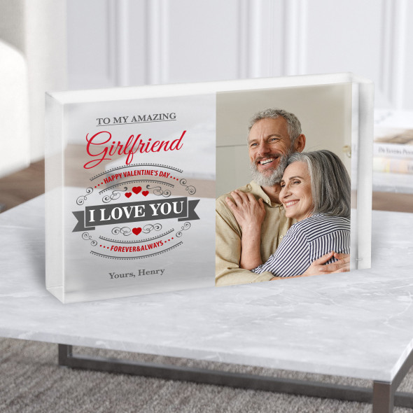 Valentine's Gift For Girlfriend Wife Photo Personalised Clear Acrylic Block
