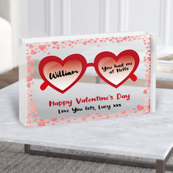 Love Hearts Sunglasses Valentine's Gift Personalised Clear Acrylic Block
