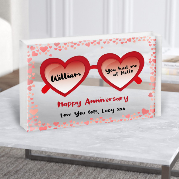 Love Hearts Sunglasses Anniversary Gift Personalised Clear Acrylic Block