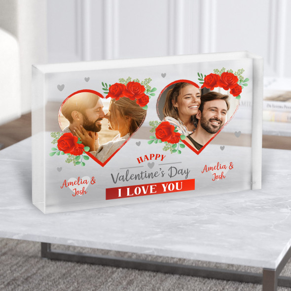 Rose Heart Photo Valentine's Day Gift Personalised Clear Acrylic Block
