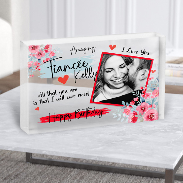 Amazing Fiancée Red Floral Photo Birthday Gift Personalised Clear Acrylic Block