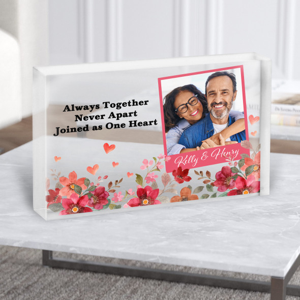 Watercolour Floral Photo Frame Romantic Gift Personalised Clear Acrylic Block