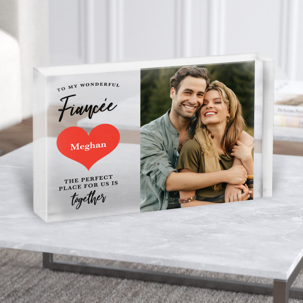 Romantic Gift For Fiancée Red Heart Photo Personalised Clear Acrylic Block