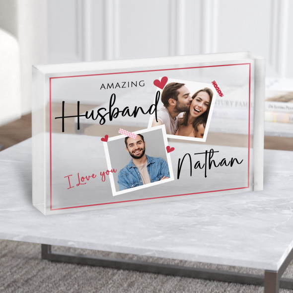 Gift For Husband Square Photo Frames Personalised Clear Acrylic Block