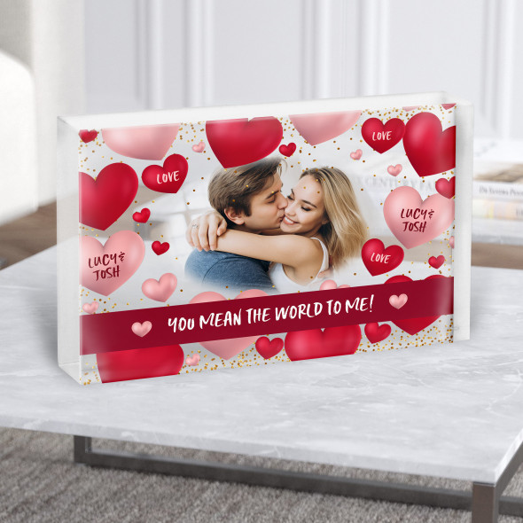 Romantic Photo Gift The World To Me Personalised Clear Acrylic Block