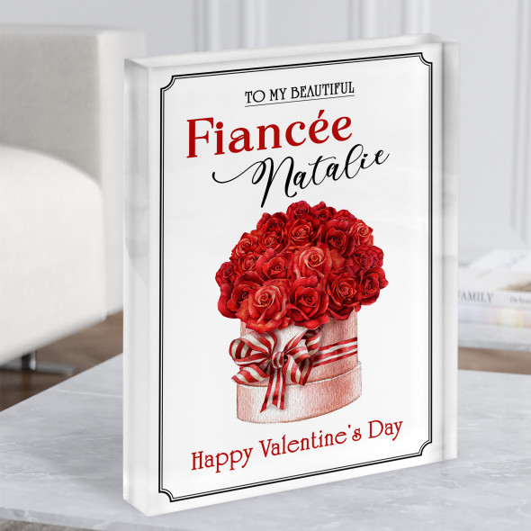 Valentine Gift For Fiancée Watercolour Red Rose Bouquet Custom Acrylic Block