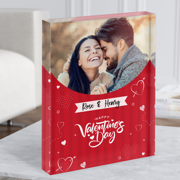 Red Background Hearts Photo Valentine's Gift Personalised Acrylic Block