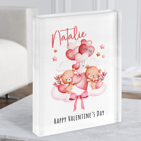 Watercolour Cute Teddy Bears Valentine Gift Personalised Acrylic Block