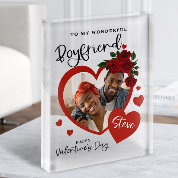 Valentine's Gift For Boyfriend Roses Red Heart Photo Custom Clear Acrylic Block