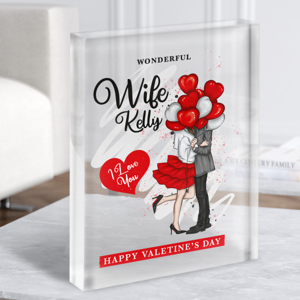 Valentine's Gift For Wife With Balloons Heart Personalised Clear Acrylic Block