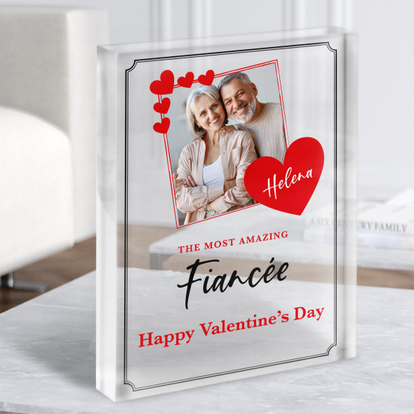Valentine's Gift For Fiancée Red Photo Hearts Personalised Clear Acrylic Block