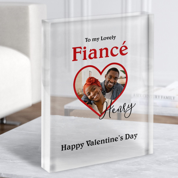 Valentine's Gift For Fiancé Heart Photo Frame Personalised Clear Acrylic Block