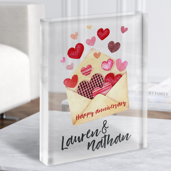Anniversary Gift Watercolour Flying Hearts Envelope Custom Clear Acrylic Block