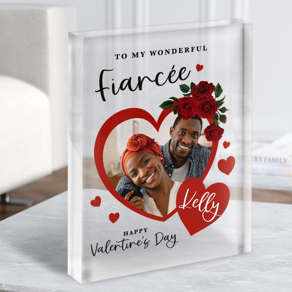 Valentine's Gift For Fiancée Roses Red Heart Photo Custom Clear Acrylic Block