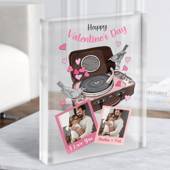 Valentine's Day Gift Music Bird Pink Photos Personalised Clear Acrylic Block