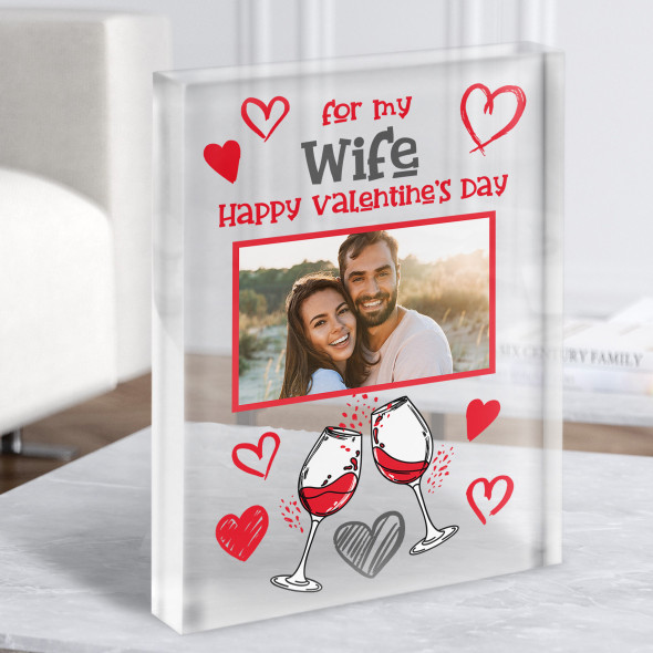 Gift For Wife Wine Valentine's Day Photo Personalised Clear Acrylic Block