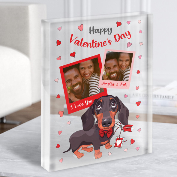 Valentine's Day Photo Gift Dachshund Dog Personalised Clear Acrylic Block