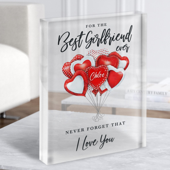 Romantic Gift For Best Girlfriend Ever Hearts Balloon Custom Clear Acrylic Block