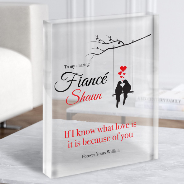 Gift For Fiancé Love Bird Couple Swing Personalised Clear Acrylic Block