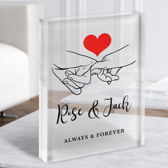 Red Heart Hands Romantic Gift Personalised Clear Acrylic Block