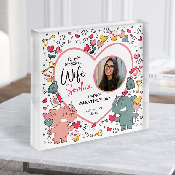 Valentine's Day Gift For Wife Love Doodles Elephant Custom Square Acrylic Block