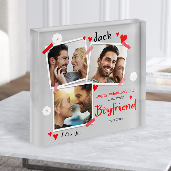 Valentine's Day Gift For Boyfriend Grey Background Photo Square Acrylic Block