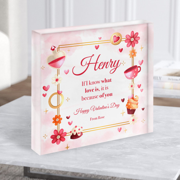 Watercolour Valentine's Day Gift For Frame Personalised Square Acrylic Block