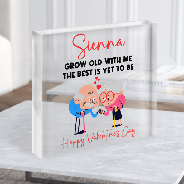 Cute Elderly Funny Valentine's Day Gift Personalised Clear Square Acrylic Block