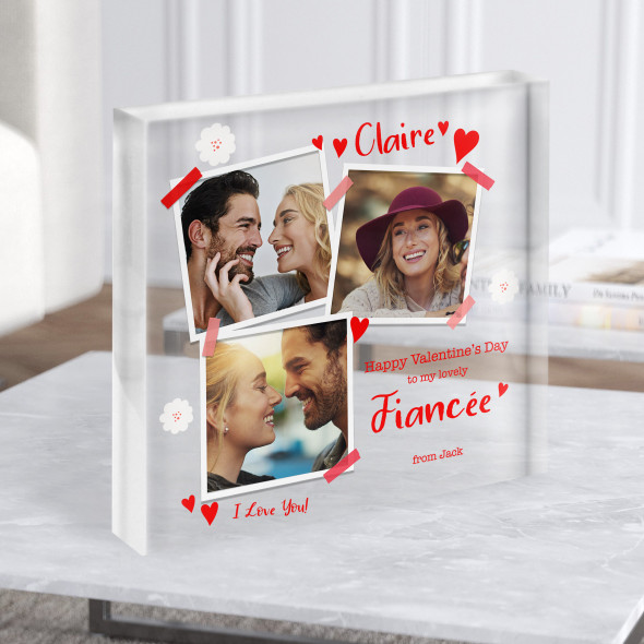 Valentine's Day Gift For Fiancée Personalised Clear Square Acrylic Block