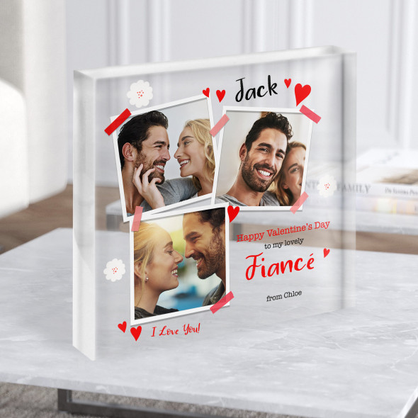 Valentine's Day Gift For Fiancé Personalised Clear Square Acrylic Block