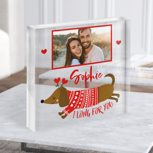 I Long For You Dachshund Dog Cute Romantic Gift Clear Square Acrylic Block