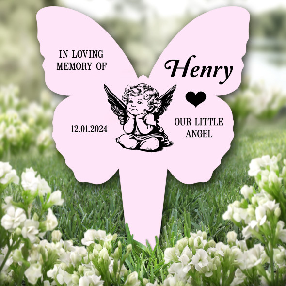 Butterfly Pink Cute Baby Angel Remembrance Garden Plaque Grave Memorial Stake