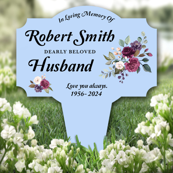 Blue Husband Floral Remembrance Garden Plaque Grave Marker Memorial Stake