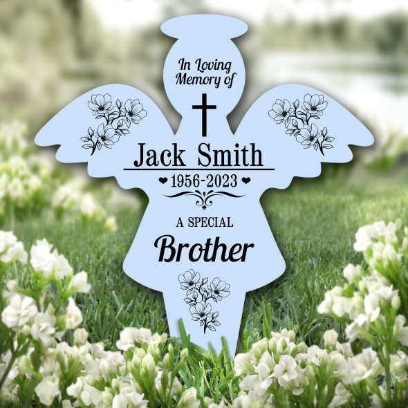 Angel Blue Brother Black Floral Remembrance Garden Plaque Grave Memorial Stake