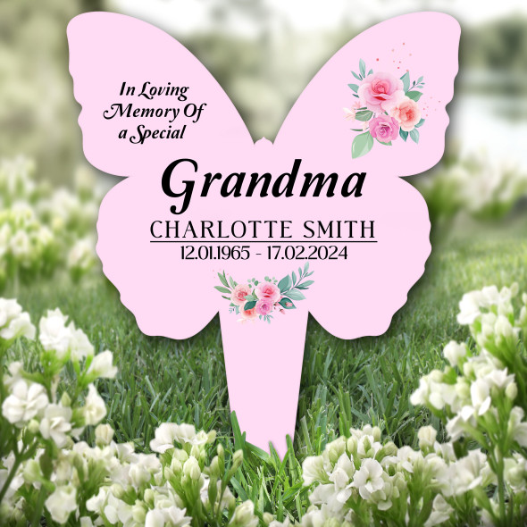 Butterfly Pink Grandma Floral Remembrance Garden Plaque Grave Memorial Stake