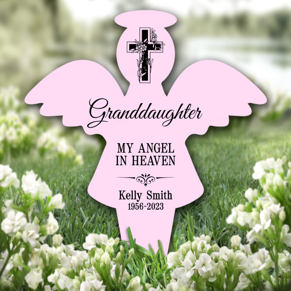 Angel Pink Granddaughter Black Cross Remembrance Grave Plaque Memorial Stake