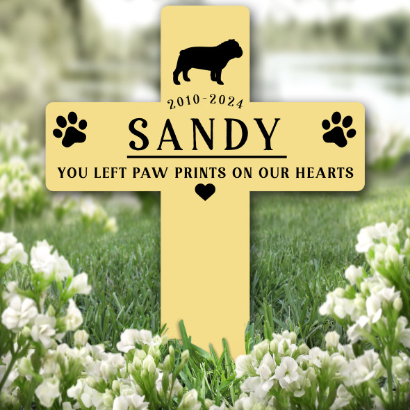 Cross Yellow Dog Pet Bulldog Remembrance Grave Garden Plaque Memorial Stake