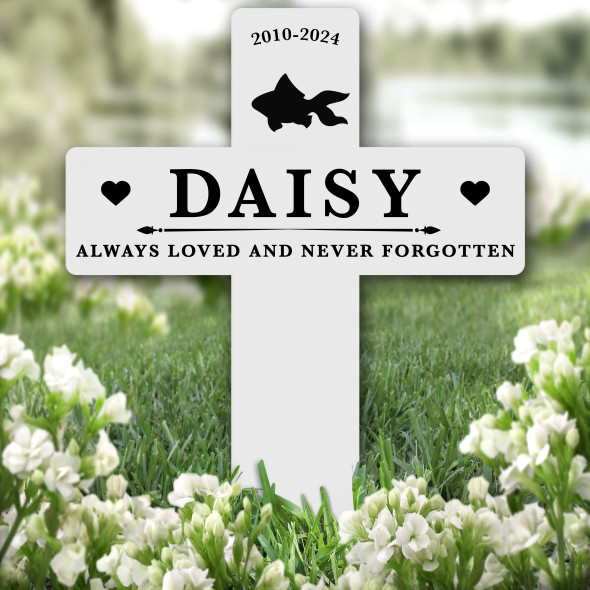 Cross Goldfish Silhouettes Pet Remembrance Garden Plaque Grave Memorial Stake