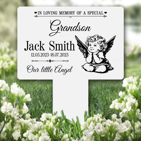 Grandson Cute Angel Remembrance Garden Plaque Grave Marker Memorial Stake