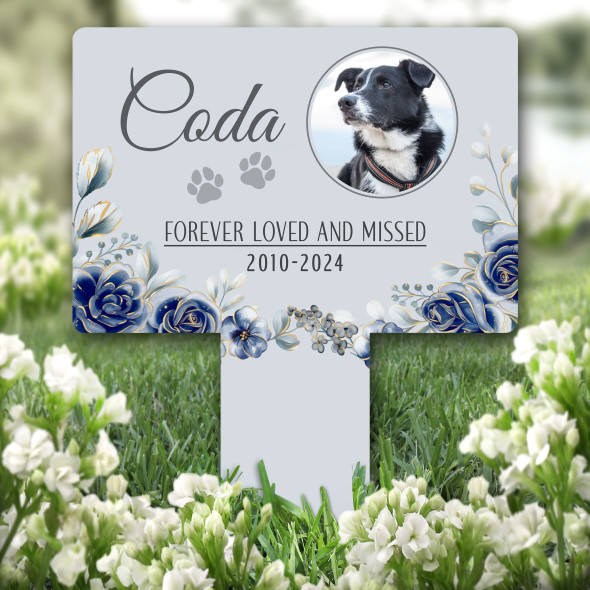 Blue Flowers s Pet Remembrance Garden Plaque Grave Marker Memorial Stake