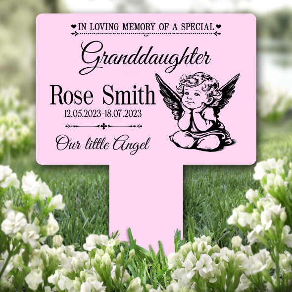 Granddaughter Cute Angel Pink Remembrance Grave Garden Plaque Memorial Stake