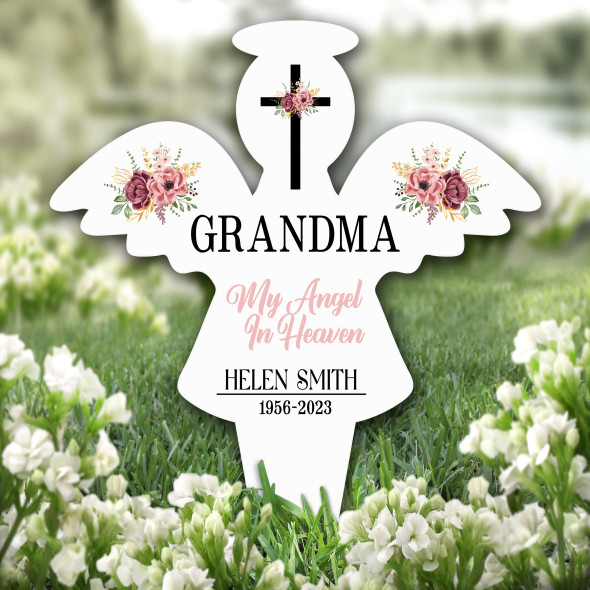 Angel Grandma Floral Remembrance Garden Plaque Grave Marker Memorial Stake