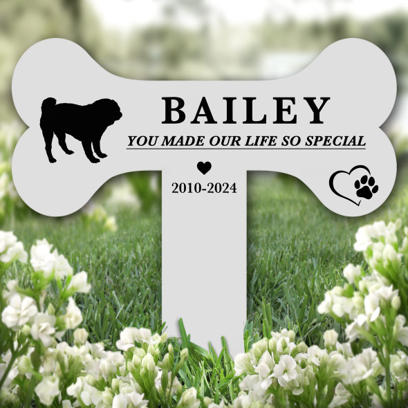 Bone Pug Dog Pet Remembrance Garden Plaque Grave Marker Memorial Stake