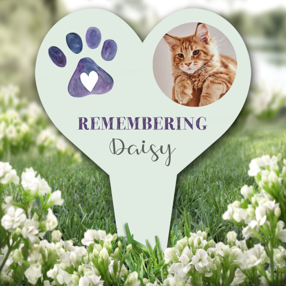 Heart Cat Dog Pet Loss Paw Photo Green Remembrance Grave Plaque Memorial Stake